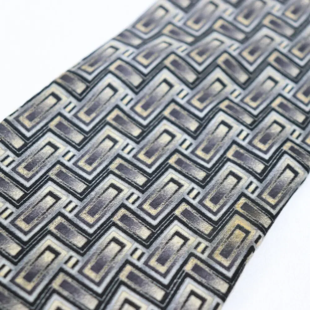 Vintage Pierre Cardin Tie Mens 60 in Silk Black White Gray Geo Stairs Wide